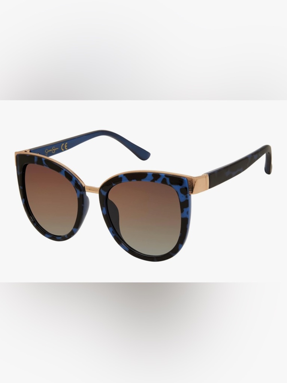 Jessica Simpson Black and Blue Pattern Cat-Eye Sunglasses